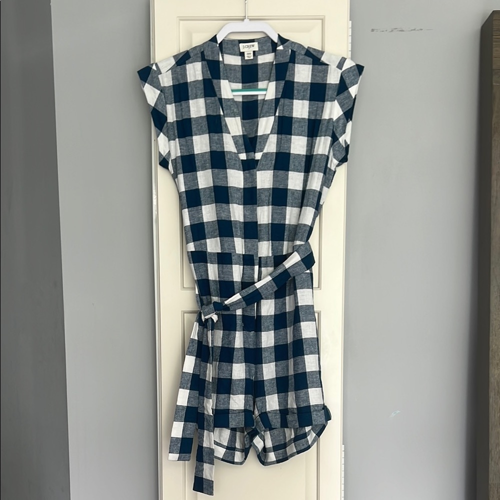 J. Crew Factory Blue & White Checkered Romper Size 00 *Like New Condition*